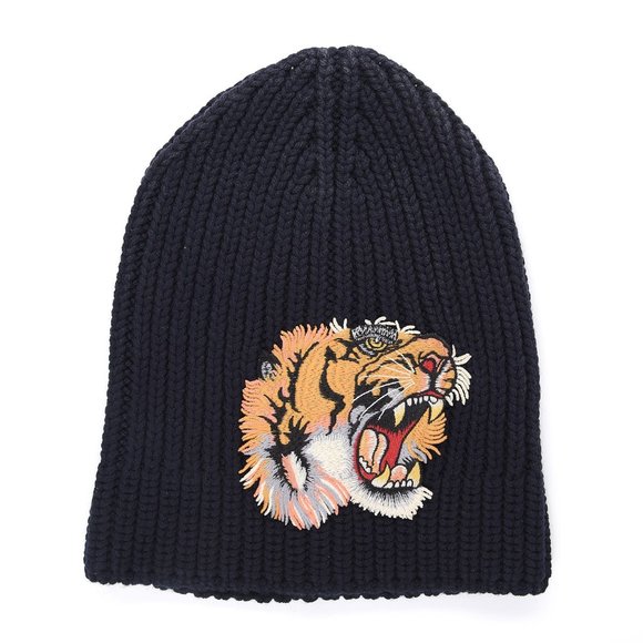 Gucci Tiger Embroidered Wool Hat in Midnight Blue NEW WITH TAGS AND DUST BAG - Picture 1 of 6
